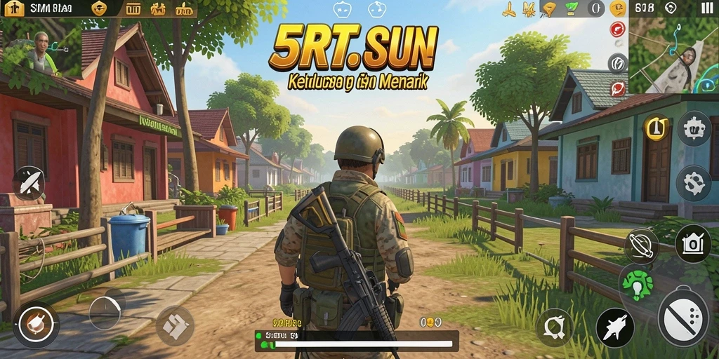 Tampilan utama gameplay 5RT dengan karakter yang berinteraksi.