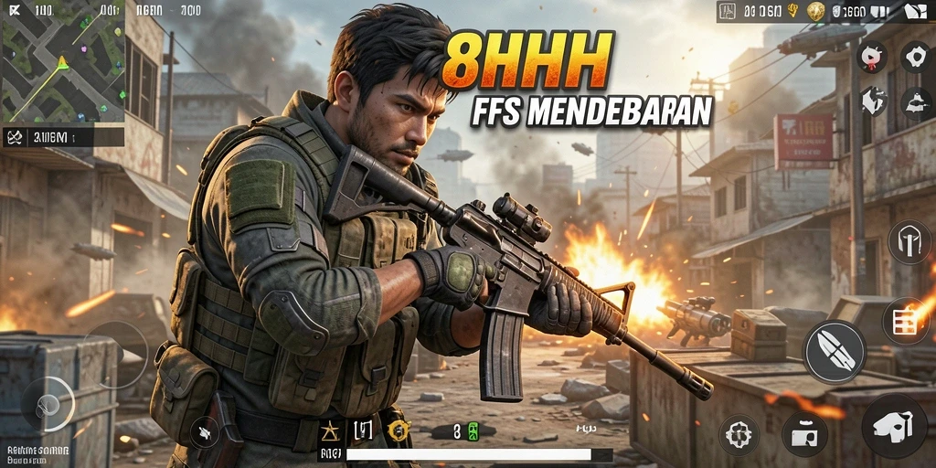 Tampilan gameplay seru di 8HHH dengan aksi tembak-menembak intens.