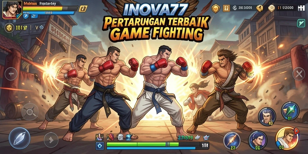 Screenshot gameplay INOVA77 menunjukkan pertarungan seru dan karakter yang menawan.