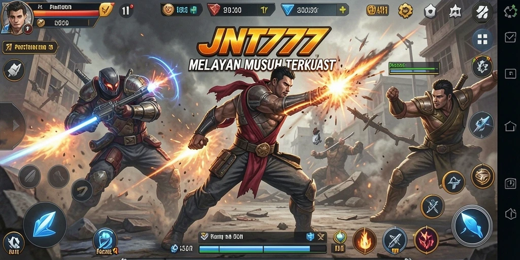 Screenshot gameplay JNT777 menunjukkan aksi bertarung yang intens.