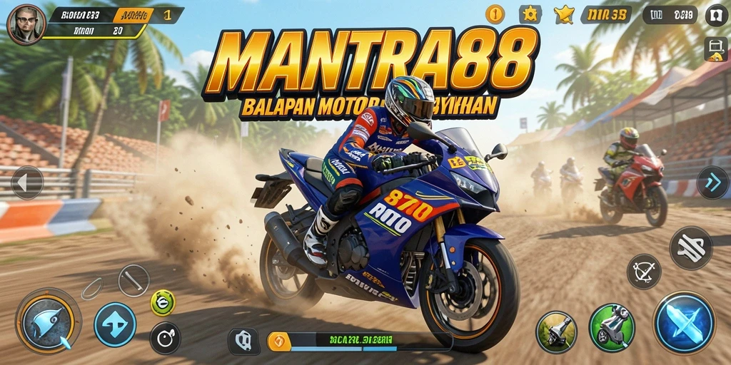 Tampilan utama gameplay MANTRA88 dengan aksi balapan motor yang mendebarkan.