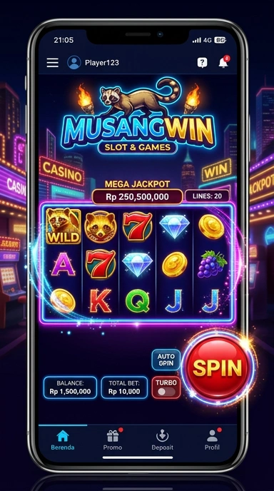 Screenshot aplikasi musangwin dengan berbagai kategori tersedia.